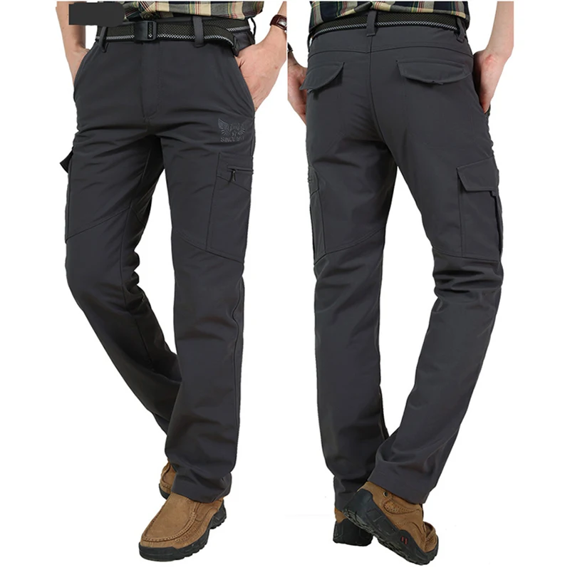 2024 Outdoor Work Tactical Pants Men Winter Casual Cargo Trousers Waterproof Fleece-lined Pant Elastic Hiking Traveling Workwear