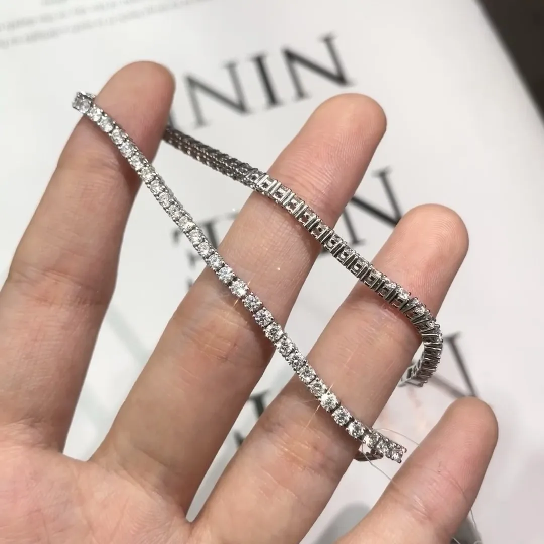 S925 Sterling Silver D VVS Moissanite Tennis Bracelet Passes Diamond Sparkling Test Solid Jewelry Wedding Women Gift