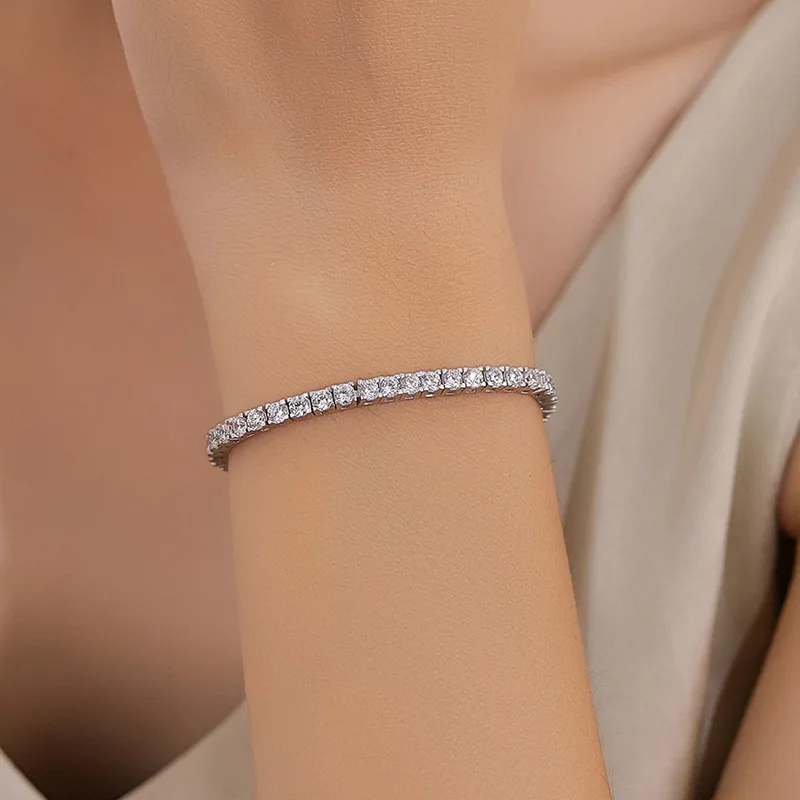 S925 Sterling Silver D VVS Moissanite Tennis Bracelet Passes Diamond Sparkling Test Solid Jewelry Wedding Women Gift