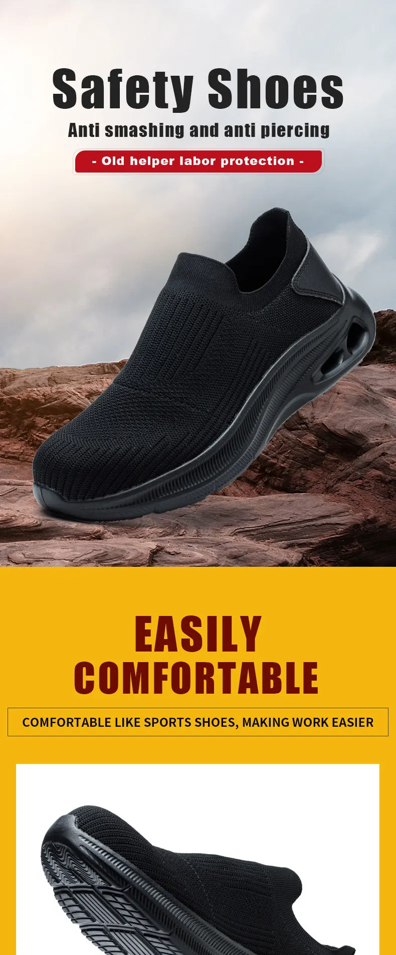 2026 Breathable Mens Work Safety Shoes Lightweight Steel Toe Anti Smashing Anti Slip Indestructible Male Boots Footwear Sneakers