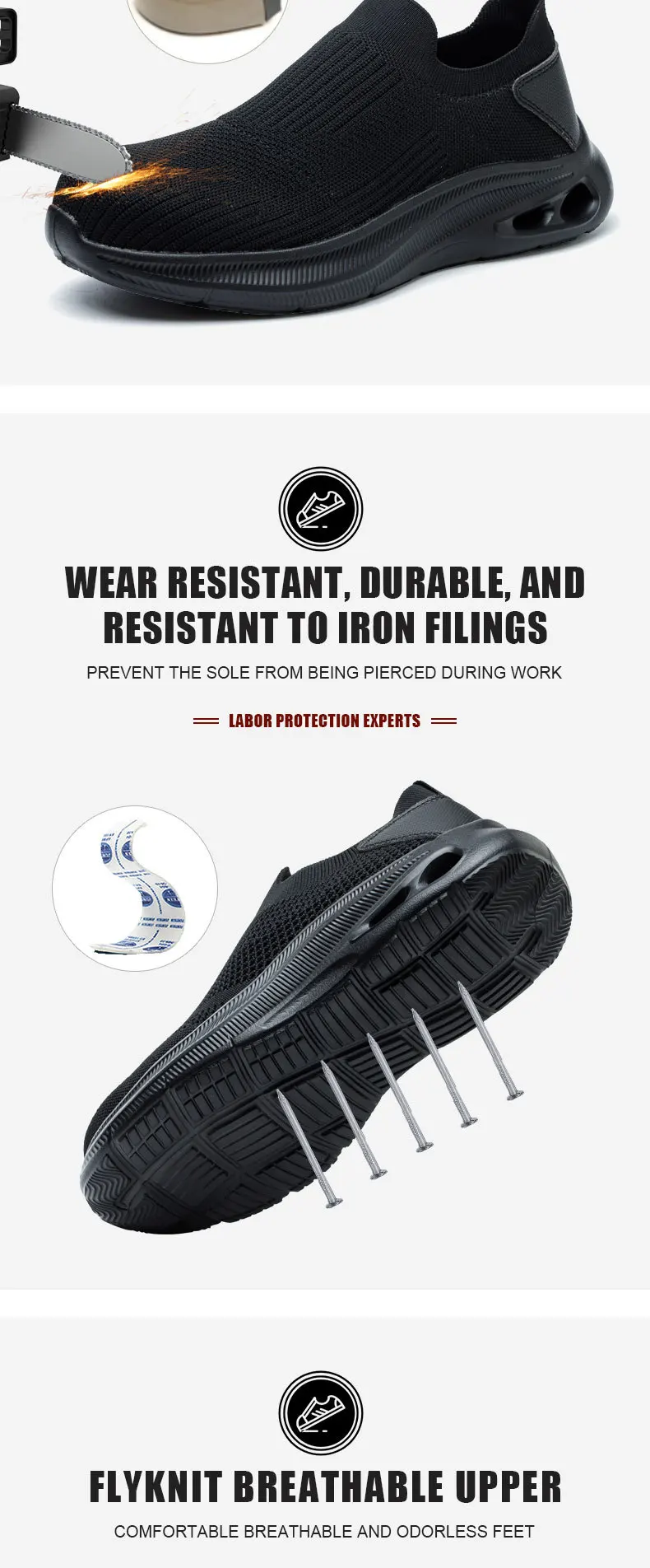 2026 Breathable Mens Work Safety Shoes Lightweight Steel Toe Anti Smashing Anti Slip Indestructible Male Boots Footwear Sneakers