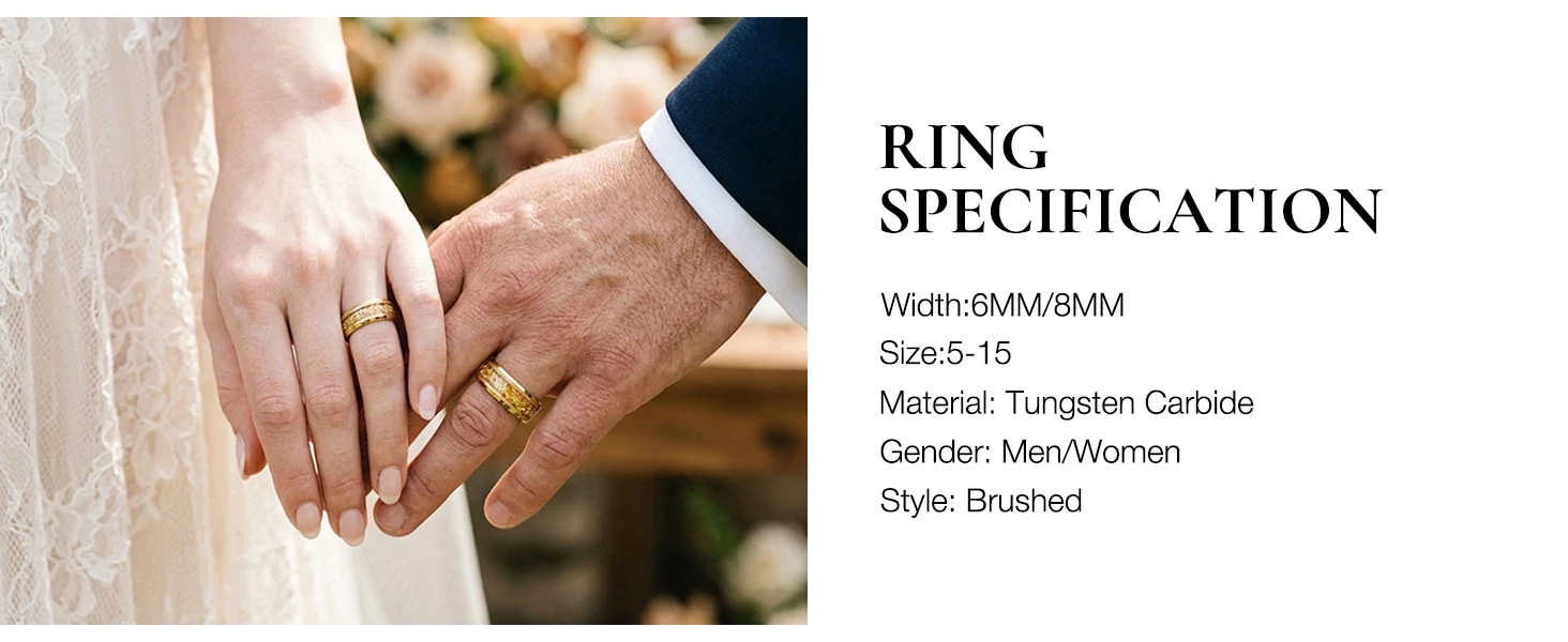 8MM Gold Color Tungsten Carbide Men’s Wedding Bands Inlaid Gold Leaf Comfort Fit Fashion Jewelry Engagement Ring Promise Rings