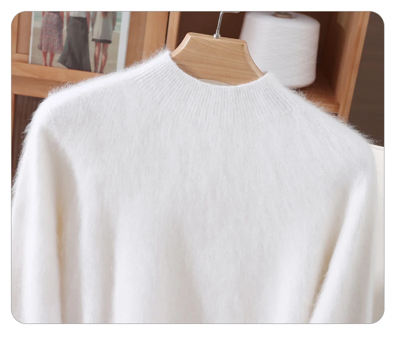 Autumn Winter New Mink Cashmere Sweater Women's Half-Height Color Matching Knitted Pullover Casual Padded Wool Bottoming Coat