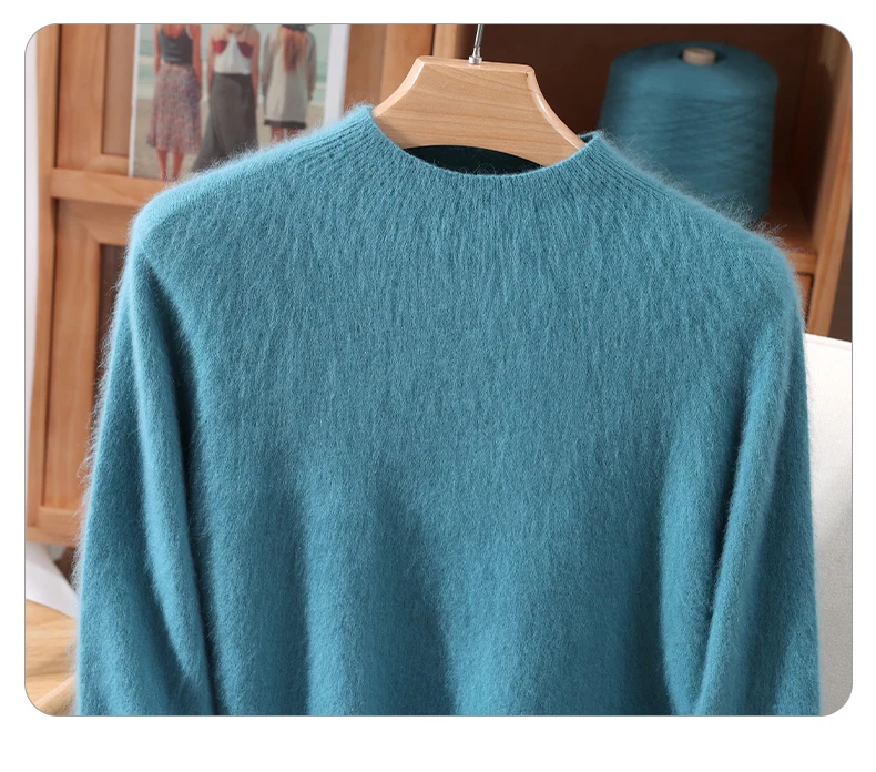 Autumn Winter New Mink Cashmere Sweater Women's Half-Height Color Matching Knitted Pullover Casual Padded Wool Bottoming Coat