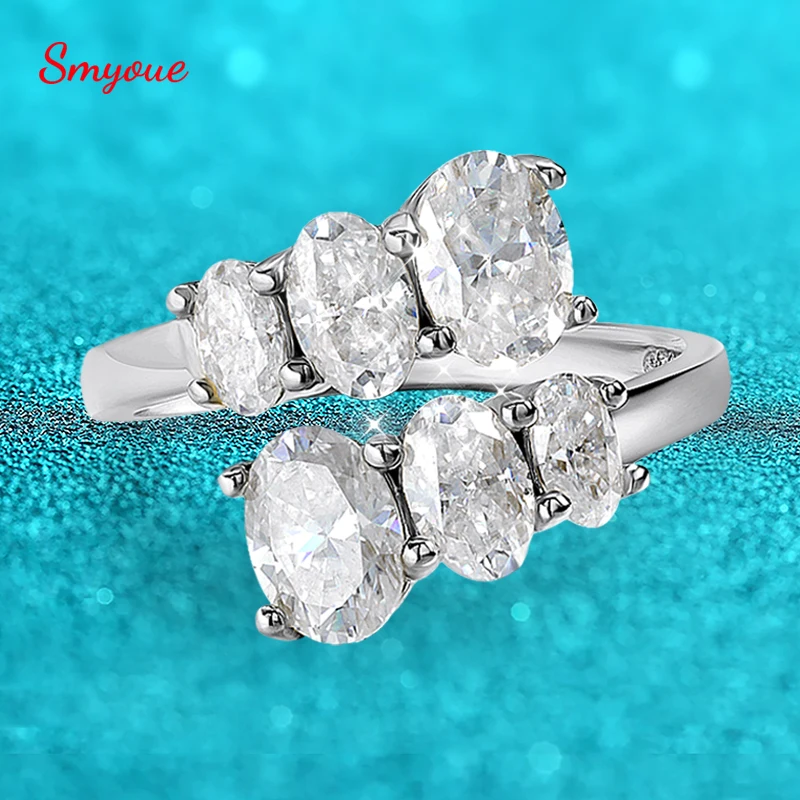 Smyoue 3.6CTTW Certified Full Moissanite Wedding Rings for Women Sparkling Bride Lab Diamond Band Pure 925 Silver Plated 18K