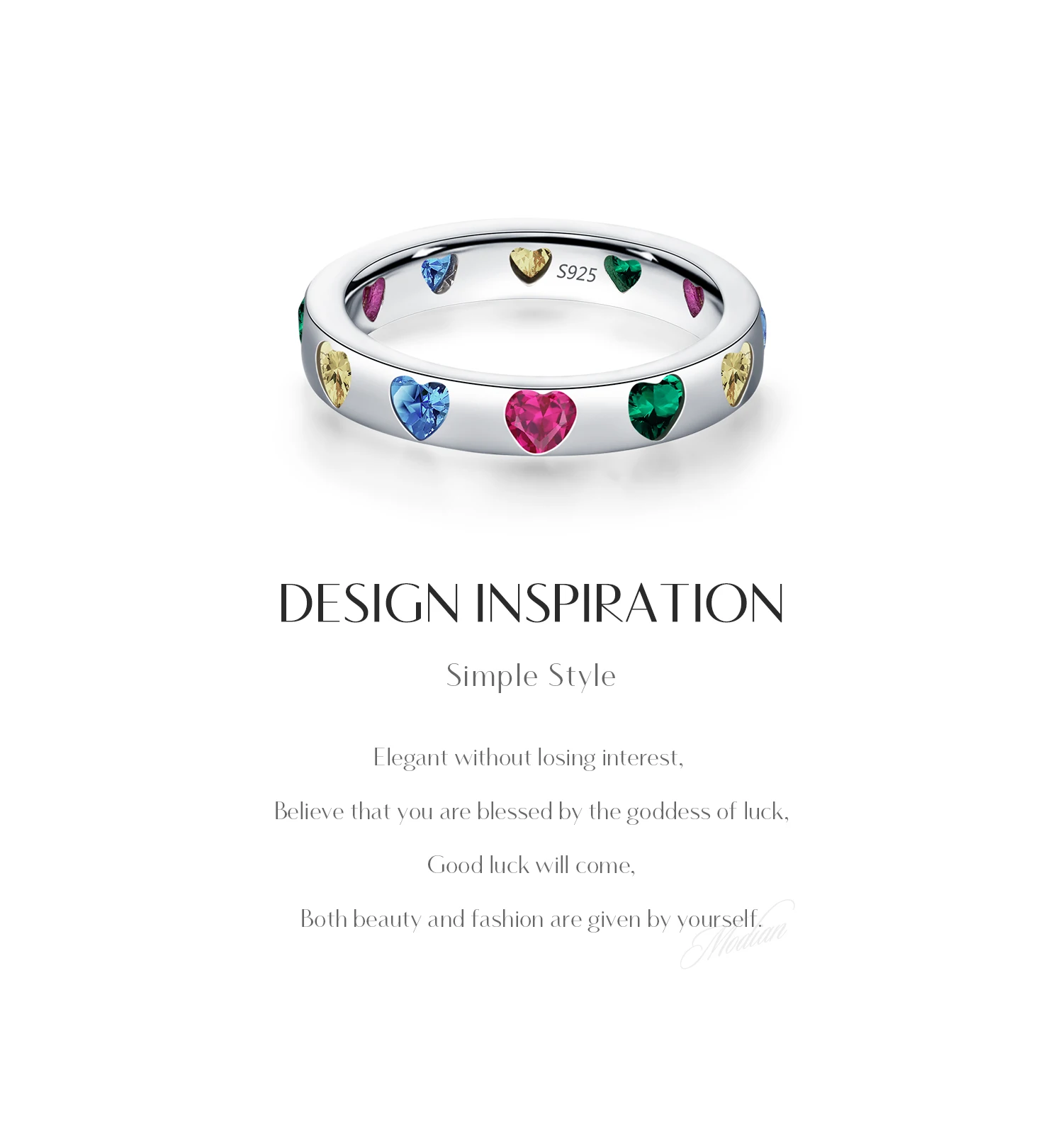 MODIAN 925 Sterling Silver Sweet Romantic Colorful Zircon Heart Stackable Eternity Band Trendy Rings For Women Fine Jewelry
