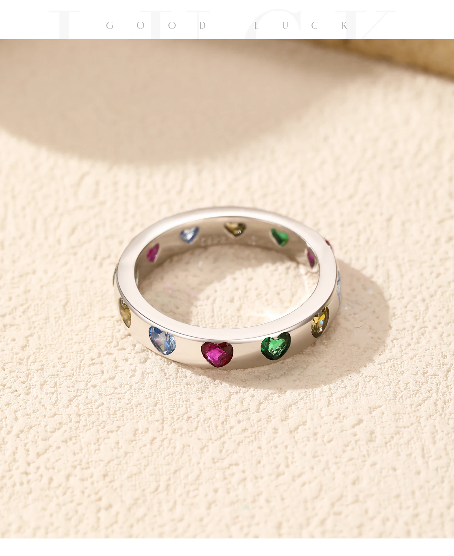 MODIAN 925 Sterling Silver Sweet Romantic Colorful Zircon Heart Stackable Eternity Band Trendy Rings For Women Fine Jewelry