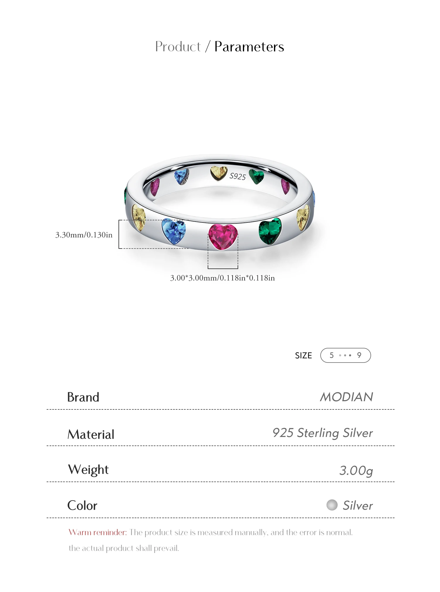 MODIAN 925 Sterling Silver Sweet Romantic Colorful Zircon Heart Stackable Eternity Band Trendy Rings For Women Fine Jewelry