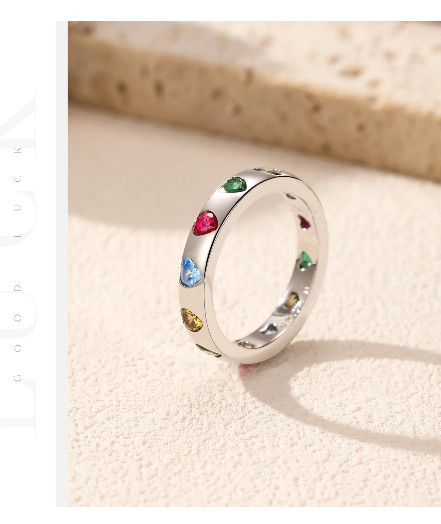 MODIAN 925 Sterling Silver Sweet Romantic Colorful Zircon Heart Stackable Eternity Band Trendy Rings For Women Fine Jewelry