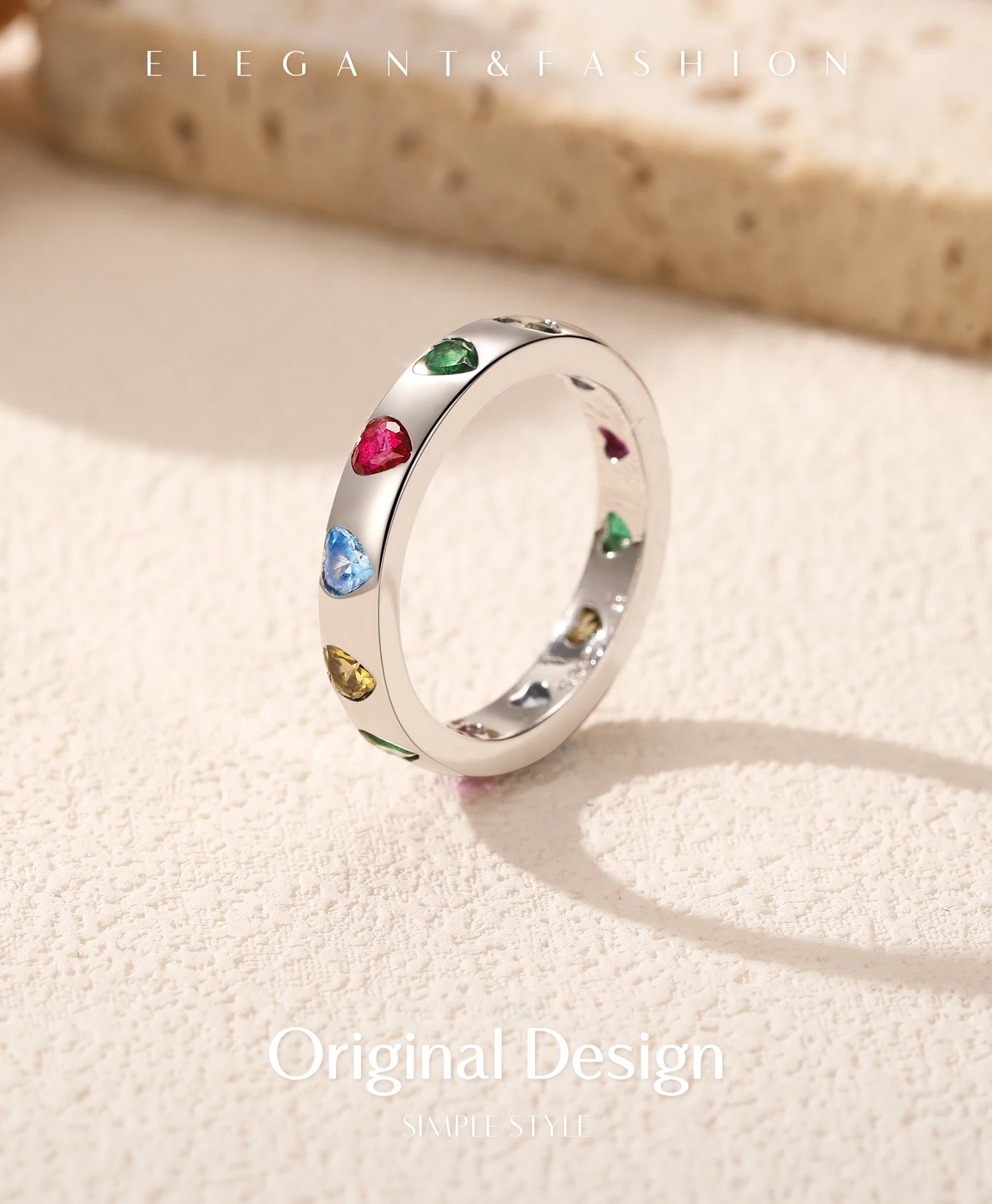 MODIAN 925 Sterling Silver Sweet Romantic Colorful Zircon Heart Stackable Eternity Band Trendy Rings For Women Fine Jewelry