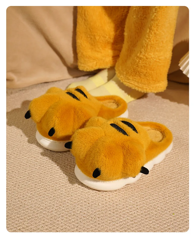 Cute Cartoon Fluffy Slippers For Women Men Winter Warm Shoes Soft Plush Big Paw Anti-slip Couples Indoor Home Cotton Slipper