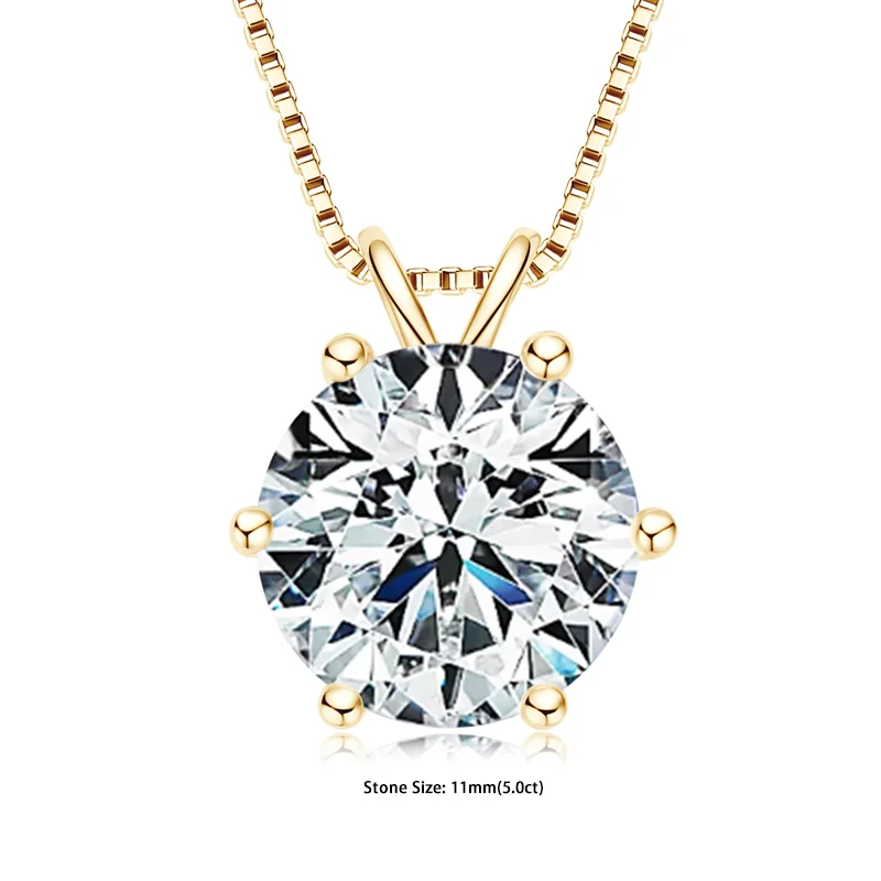 RAPRGOLD Certified 0.5-5ct Moissanite Pendant Necklaces S925 Sterling Silver Solitaire Necklace Chains For Women Jewellry Gifts