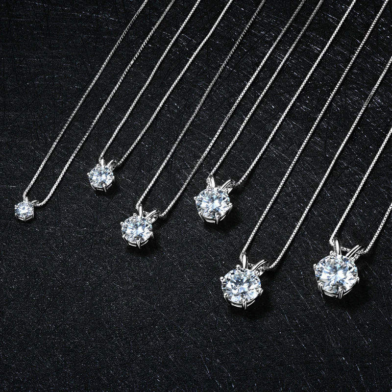 RAPRGOLD Certified 0.5-5ct Moissanite Pendant Necklaces S925 Sterling Silver Solitaire Necklace Chains For Women Jewellry Gifts