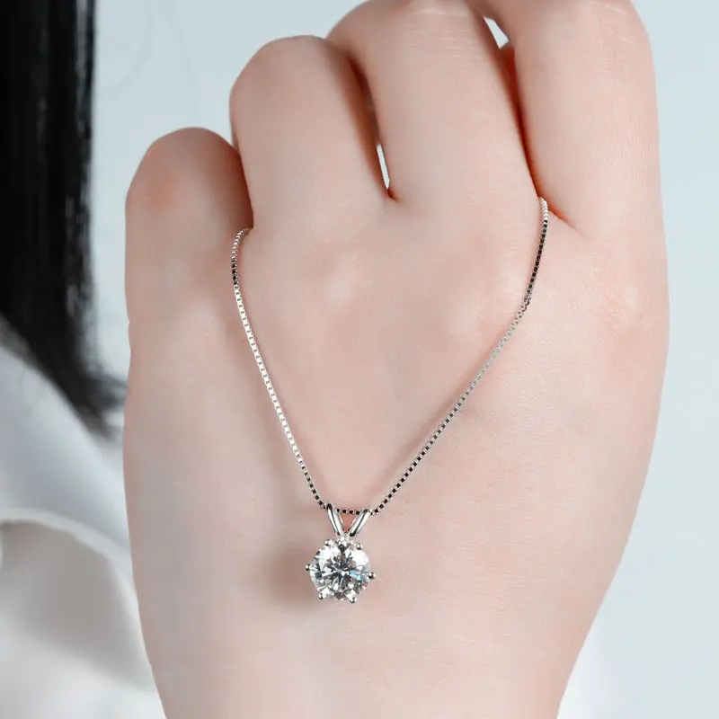 RAPRGOLD Certified 0.5-5ct Moissanite Pendant Necklaces S925 Sterling Silver Solitaire Necklace Chains For Women Jewellry Gifts