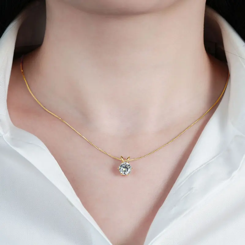 RAPRGOLD Certified 0.5-5ct Moissanite Pendant Necklaces S925 Sterling Silver Solitaire Necklace Chains For Women Jewellry Gifts