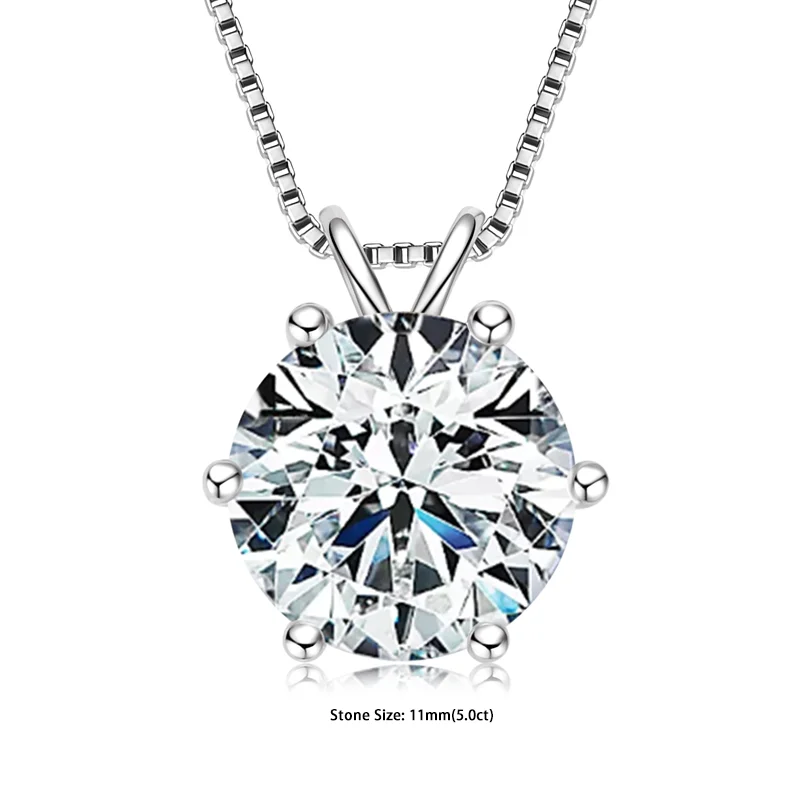 RAPRGOLD Certified 0.5-5ct Moissanite Pendant Necklaces S925 Sterling Silver Solitaire Necklace Chains For Women Jewellry Gifts