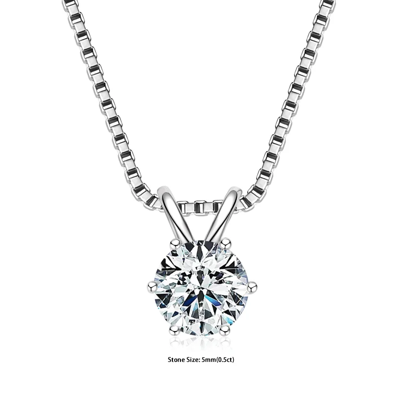 RAPRGOLD Certified 0.5-5ct Moissanite Pendant Necklaces S925 Sterling Silver Solitaire Necklace Chains For Women Jewellry Gifts