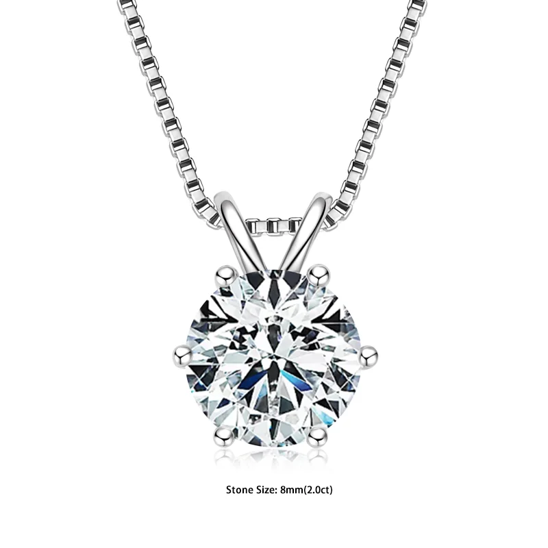 RAPRGOLD Certified 0.5-5ct Moissanite Pendant Necklaces S925 Sterling Silver Solitaire Necklace Chains For Women Jewellry Gifts