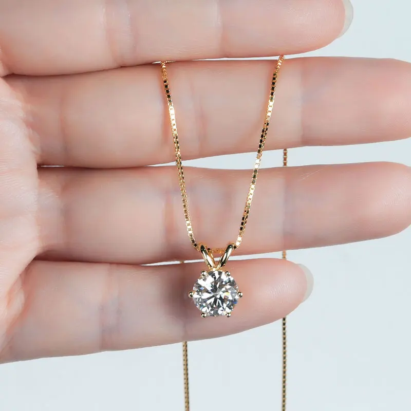 RAPRGOLD Certified 0.5-5ct Moissanite Pendant Necklaces S925 Sterling Silver Solitaire Necklace Chains For Women Jewellry Gifts