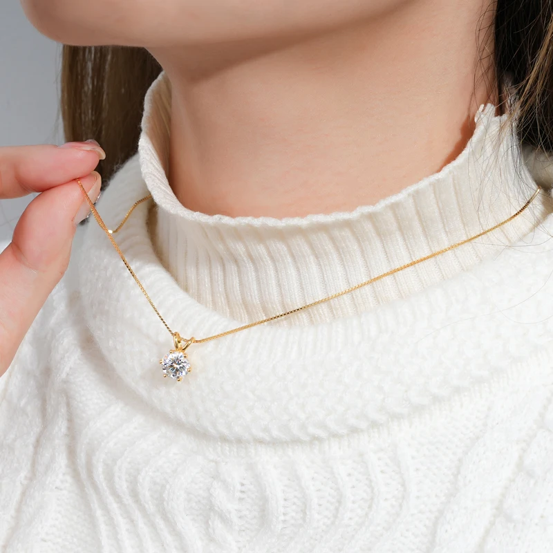 RAPRGOLD Certified 0.5-5ct Moissanite Pendant Necklaces S925 Sterling Silver Solitaire Necklace Chains For Women Jewellry Gifts