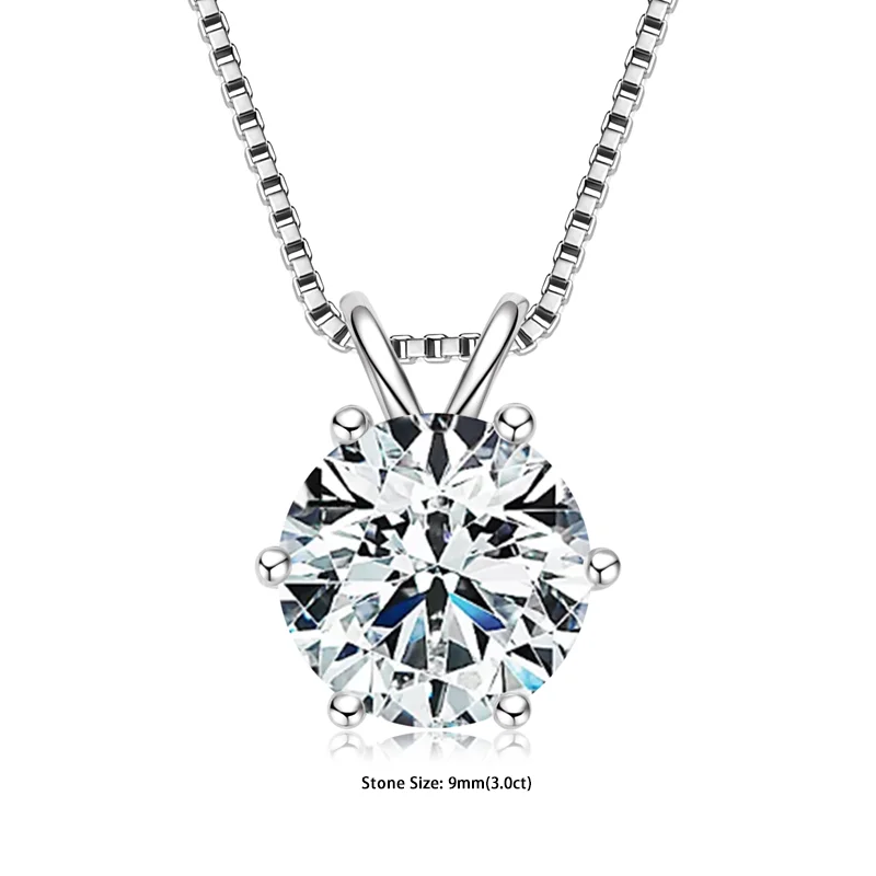 RAPRGOLD Certified 0.5-5ct Moissanite Pendant Necklaces S925 Sterling Silver Solitaire Necklace Chains For Women Jewellry Gifts