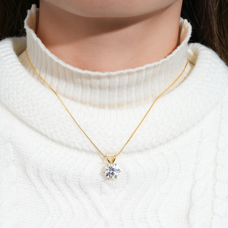 RAPRGOLD Certified 0.5-5ct Moissanite Pendant Necklaces S925 Sterling Silver Solitaire Necklace Chains For Women Jewellry Gifts