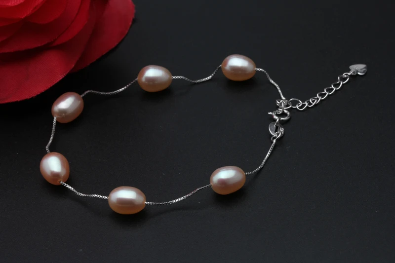 Real Freshwater Pearl Bracelet For Women,Wedding Natural Pearl Bracelet 925 Silver Wife Mother Birthday Gift White