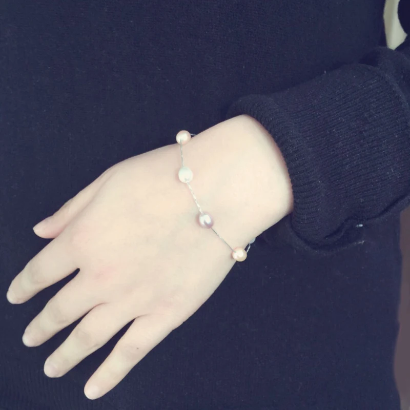 Real Freshwater Pearl Bracelet For Women,Wedding Natural Pearl Bracelet 925 Silver Wife Mother Birthday Gift White