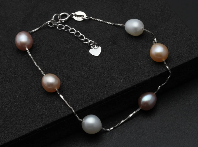 Real Freshwater Pearl Bracelet For Women,Wedding Natural Pearl Bracelet 925 Silver Wife Mother Birthday Gift White