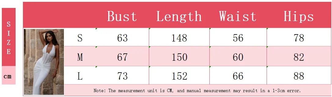 Elegant White Long Curvy Dress Women's Halter Deep V Backless Black Mesh Ruched Maxi Dresses Evening Party Cocktail Robe Summer