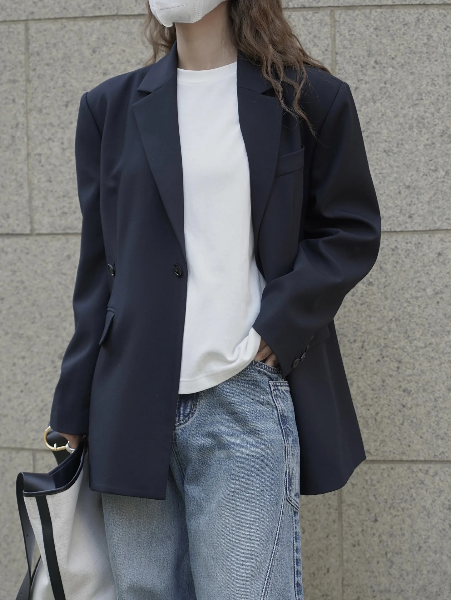 RZIV Fashionable Design Slanted Placket and Back Slit Coats, Loose Fitting Suit, Slimming Jacket for Women