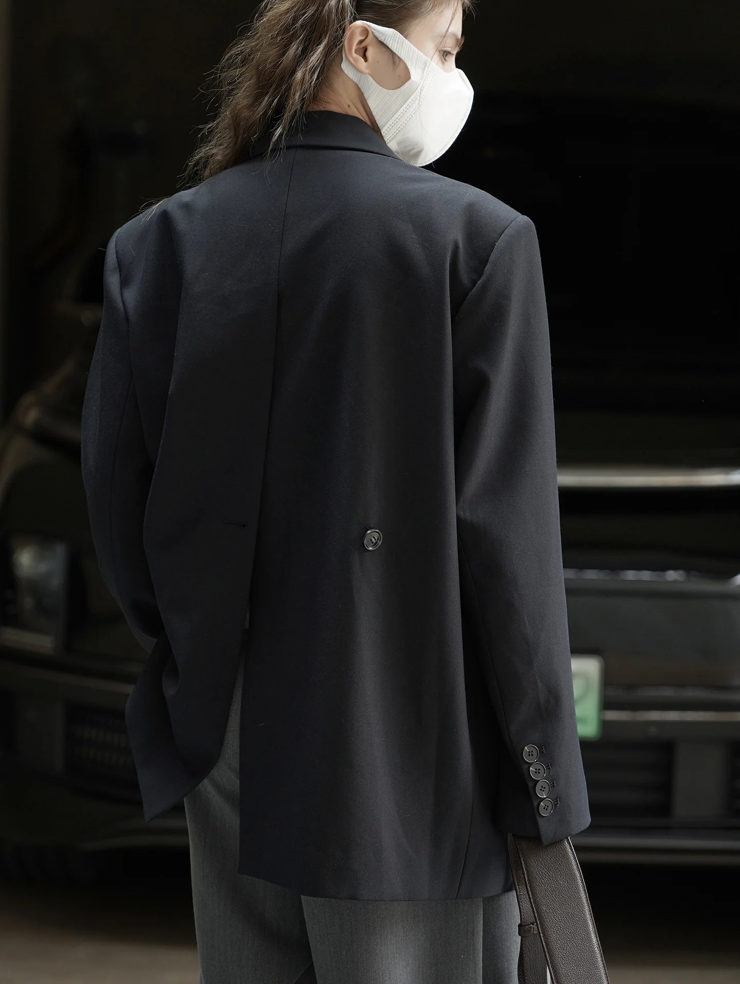 RZIV Fashionable Design Slanted Placket and Back Slit Coats, Loose Fitting Suit, Slimming Jacket for Women