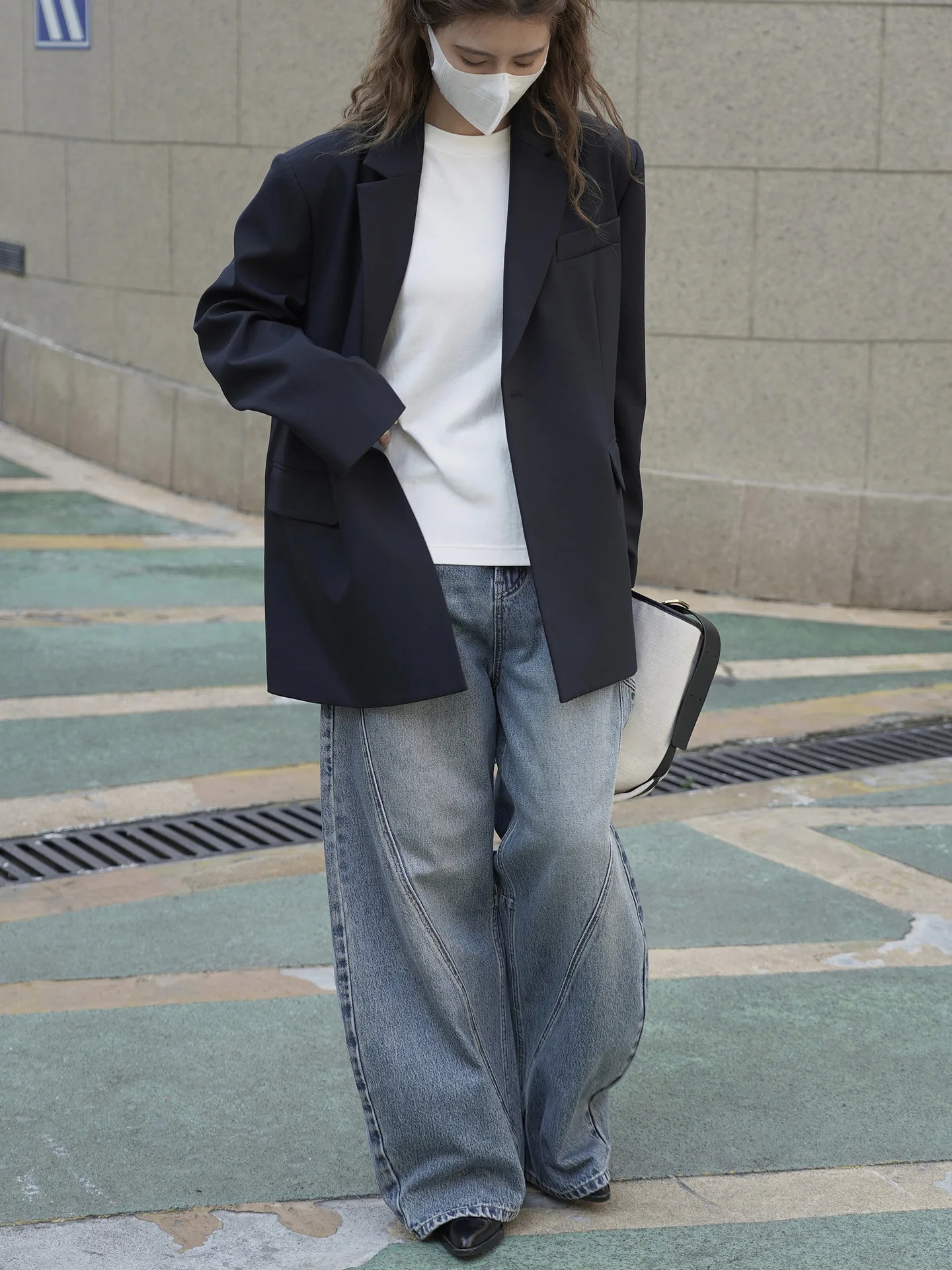 RZIV Fashionable Design Slanted Placket and Back Slit Coats, Loose Fitting Suit, Slimming Jacket for Women