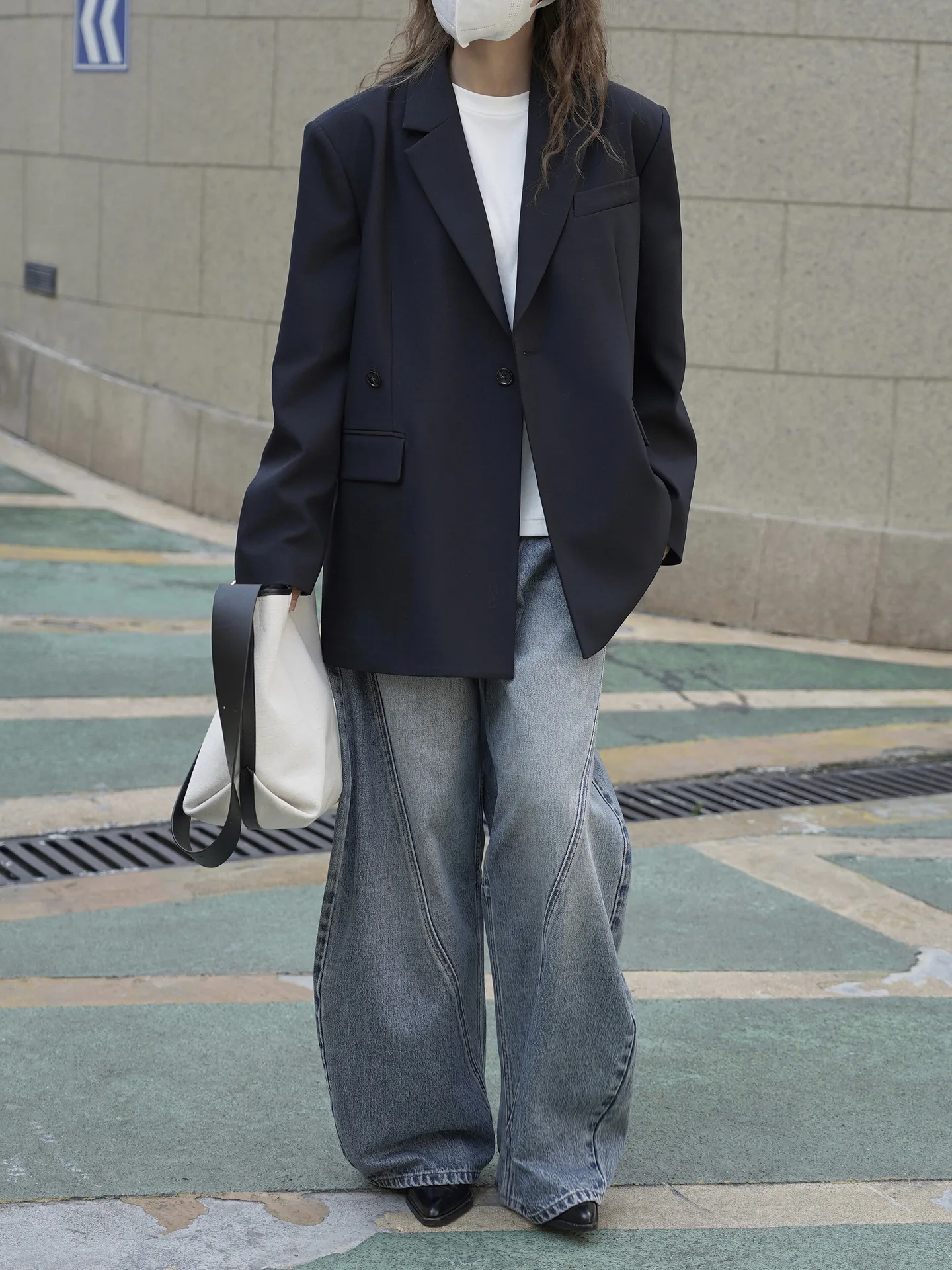 RZIV Fashionable Design Slanted Placket and Back Slit Coats, Loose Fitting Suit, Slimming Jacket for Women
