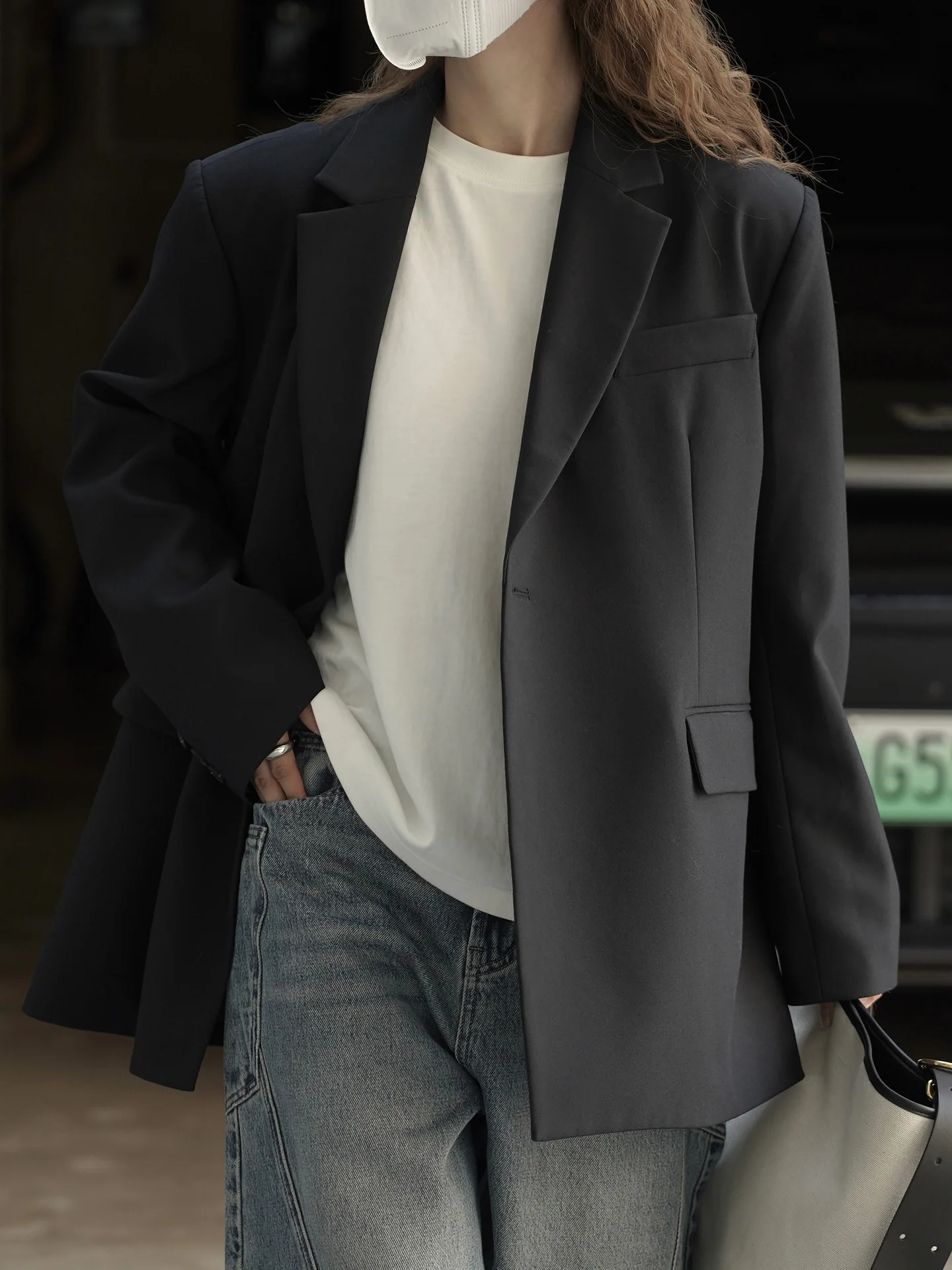 RZIV Fashionable Design Slanted Placket and Back Slit Coats, Loose Fitting Suit, Slimming Jacket for Women