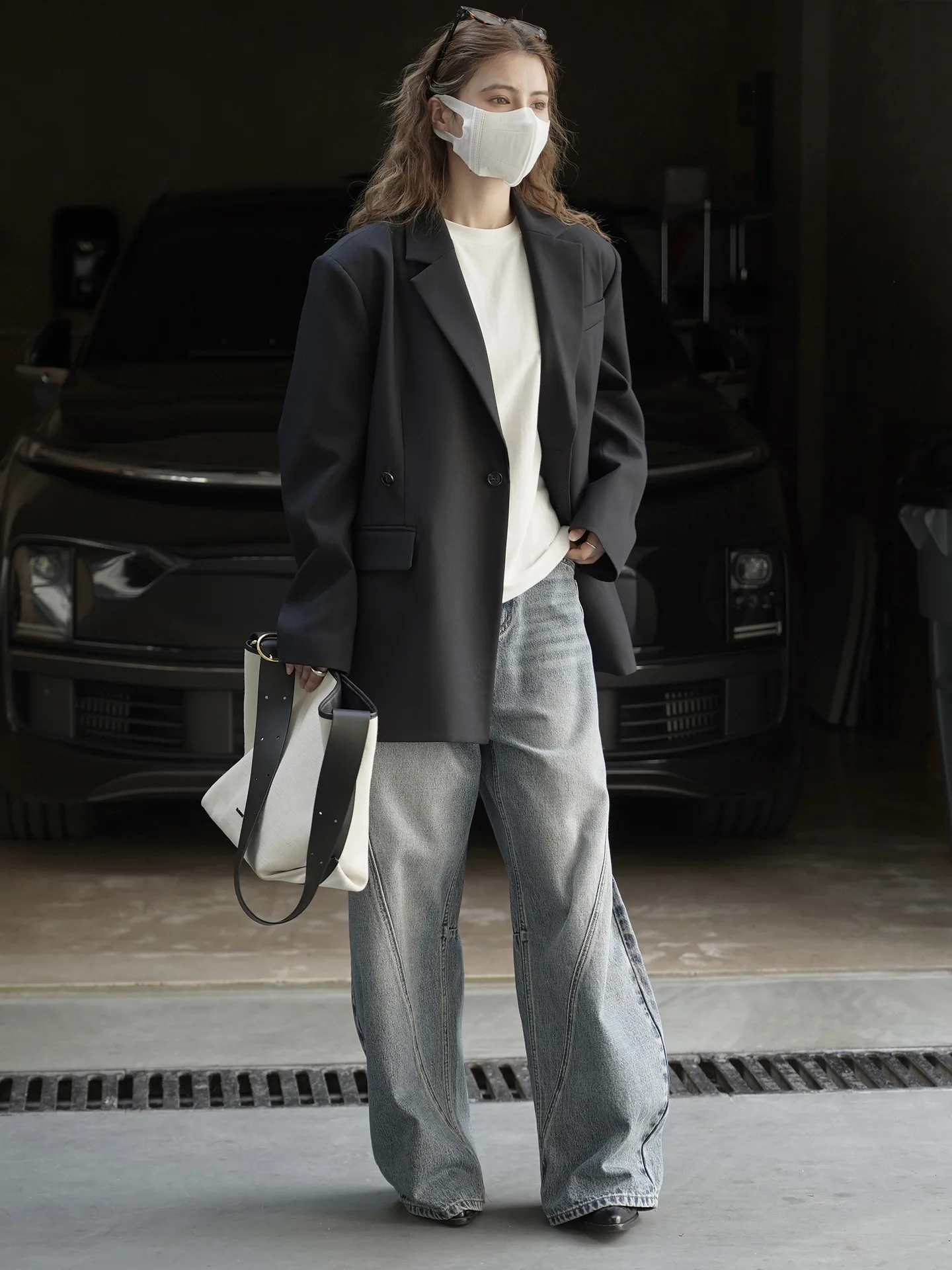 RZIV Fashionable Design Slanted Placket and Back Slit Coats, Loose Fitting Suit, Slimming Jacket for Women
