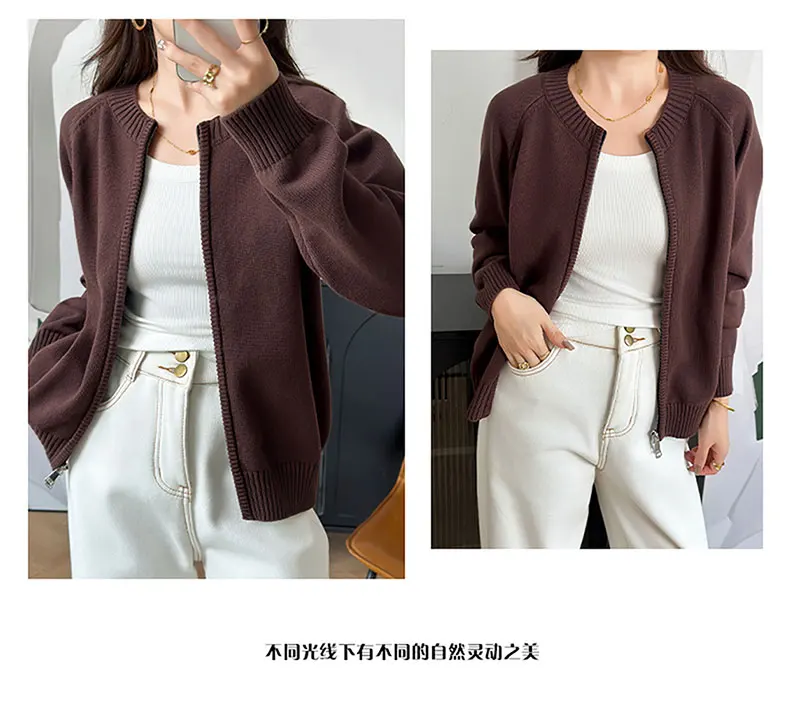 YTFidio 100% Cotton Women O-neck Thick Zipper Solid Cardigan Luxury Designer Clothing Woman Pullover Female Tops 401