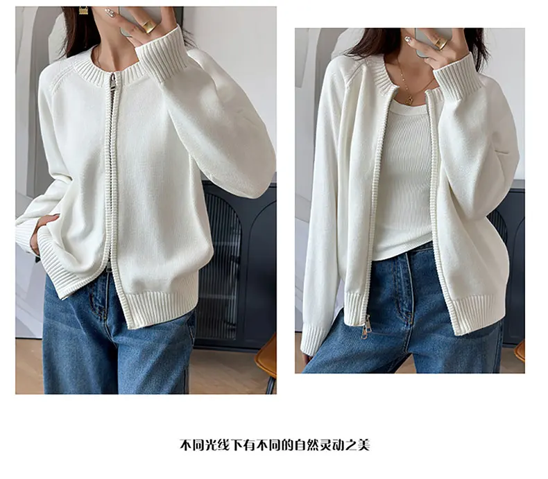 YTFidio 100% Cotton Women O-neck Thick Zipper Solid Cardigan Luxury Designer Clothing Woman Pullover Female Tops 401