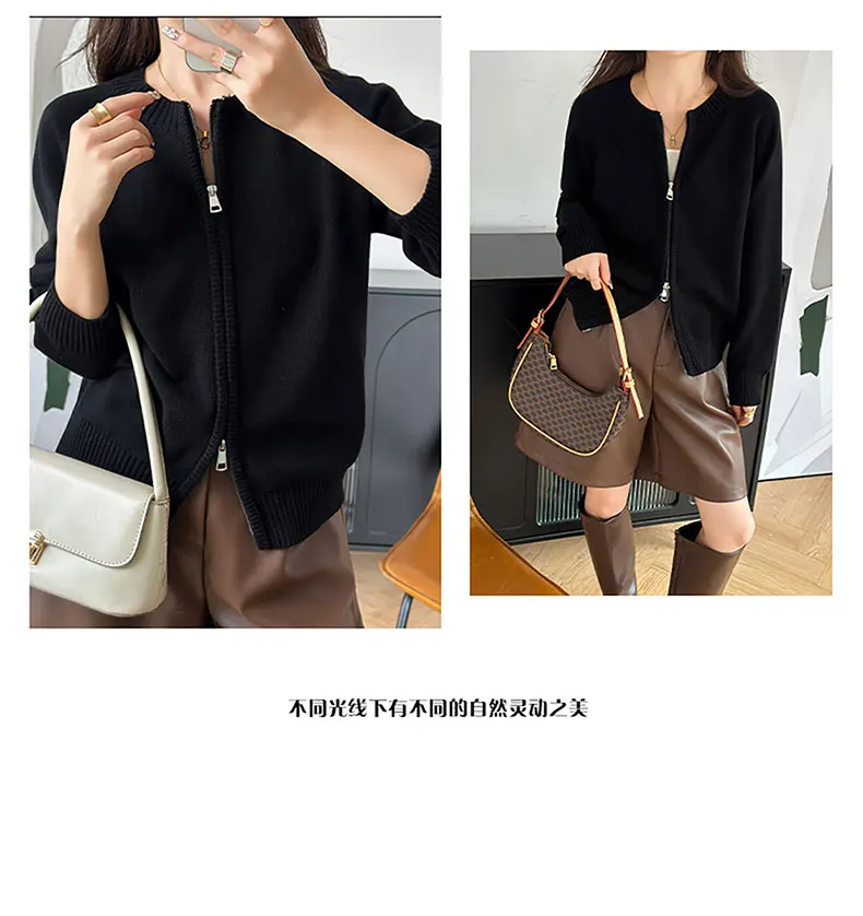 YTFidio 100% Cotton Women O-neck Thick Zipper Solid Cardigan Luxury Designer Clothing Woman Pullover Female Tops 401