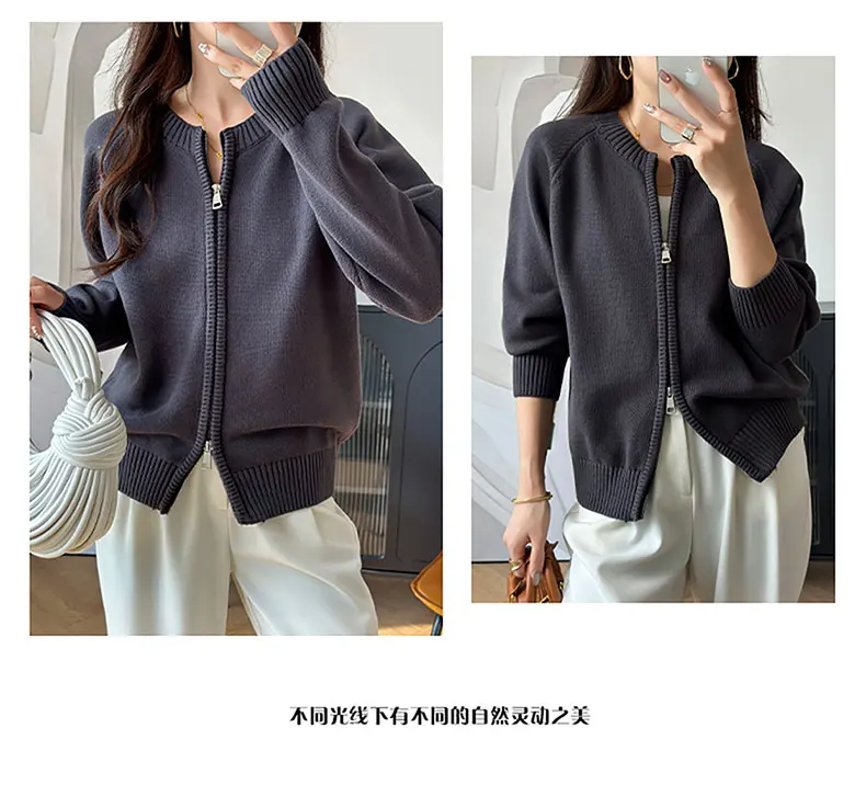 YTFidio 100% Cotton Women O-neck Thick Zipper Solid Cardigan Luxury Designer Clothing Woman Pullover Female Tops 401