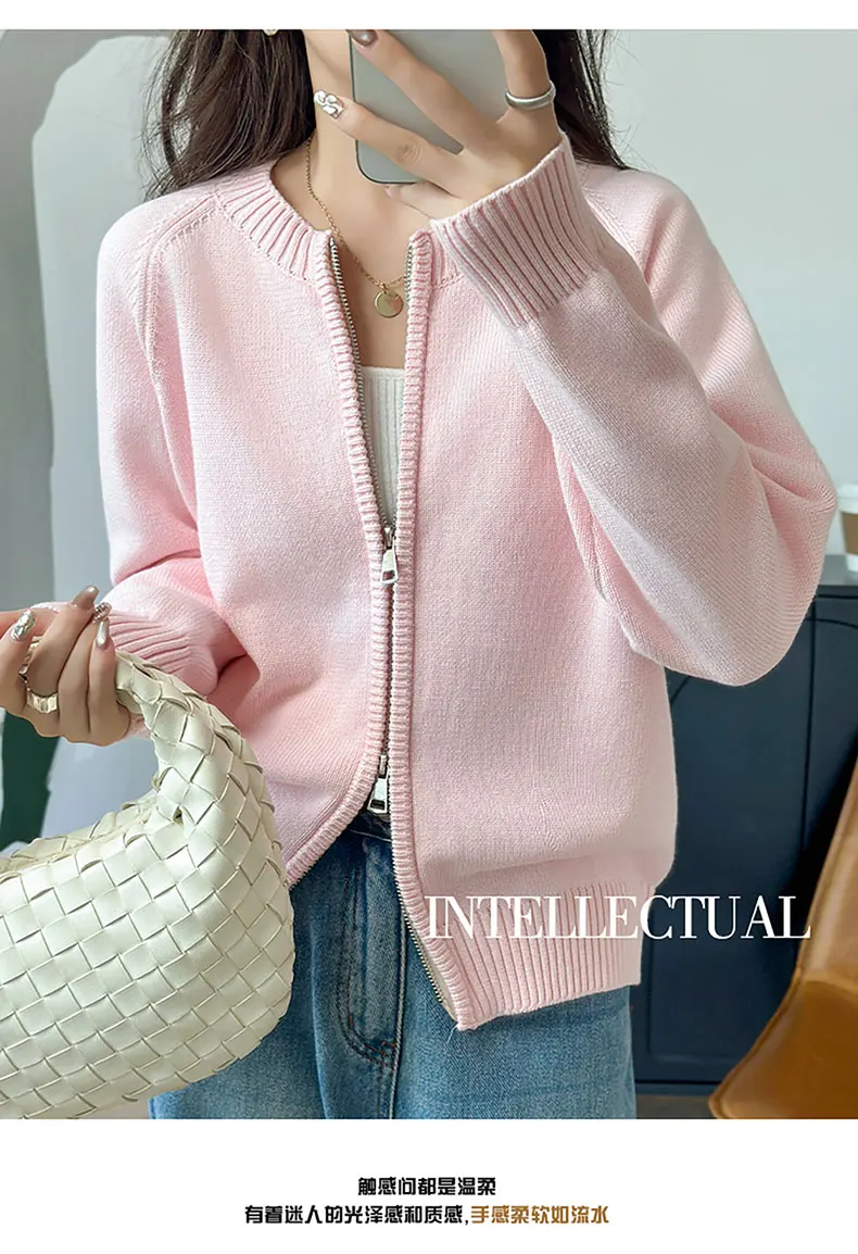 YTFidio 100% Cotton Women O-neck Thick Zipper Solid Cardigan Luxury Designer Clothing Woman Pullover Female Tops 401