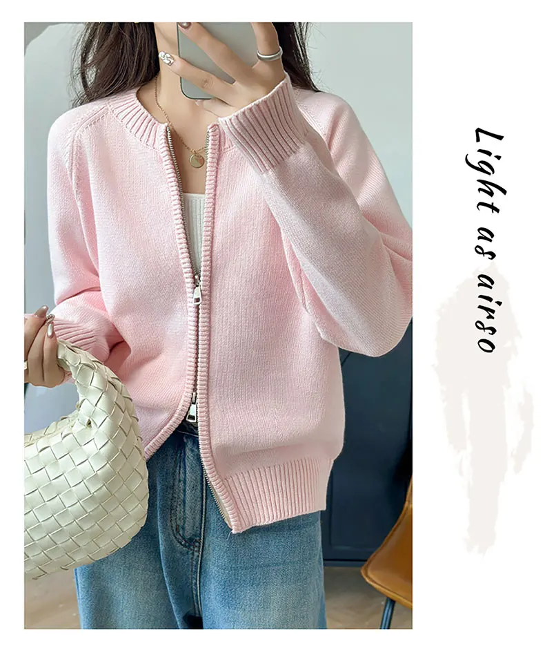 YTFidio 100% Cotton Women O-neck Thick Zipper Solid Cardigan Luxury Designer Clothing Woman Pullover Female Tops 401