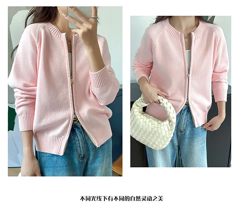 YTFidio 100% Cotton Women O-neck Thick Zipper Solid Cardigan Luxury Designer Clothing Woman Pullover Female Tops 401