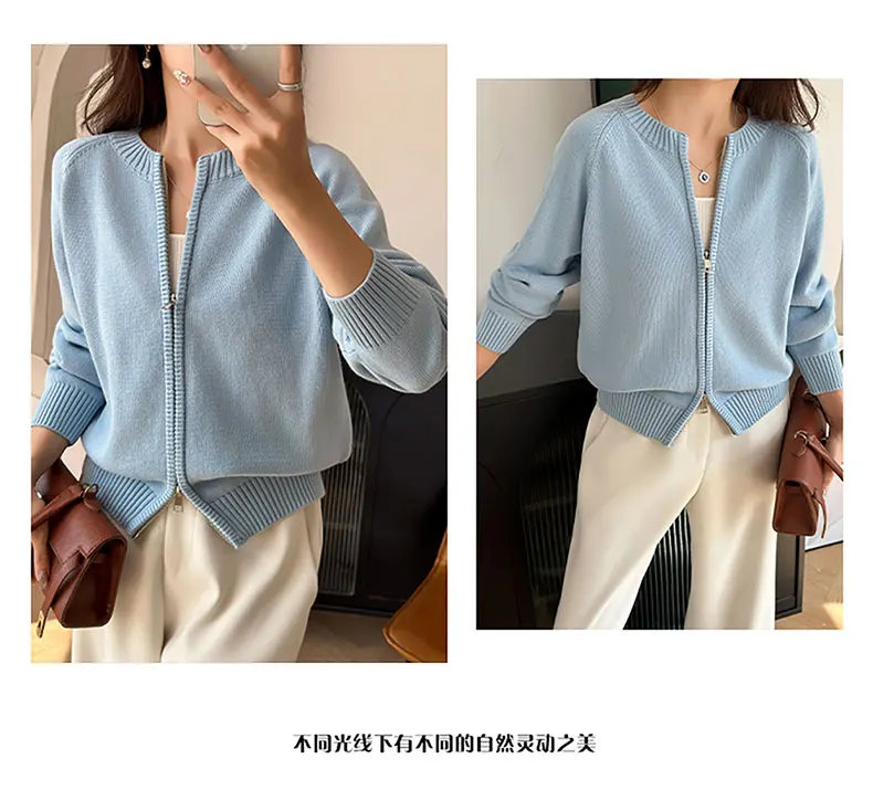 YTFidio 100% Cotton Women O-neck Thick Zipper Solid Cardigan Luxury Designer Clothing Woman Pullover Female Tops 401