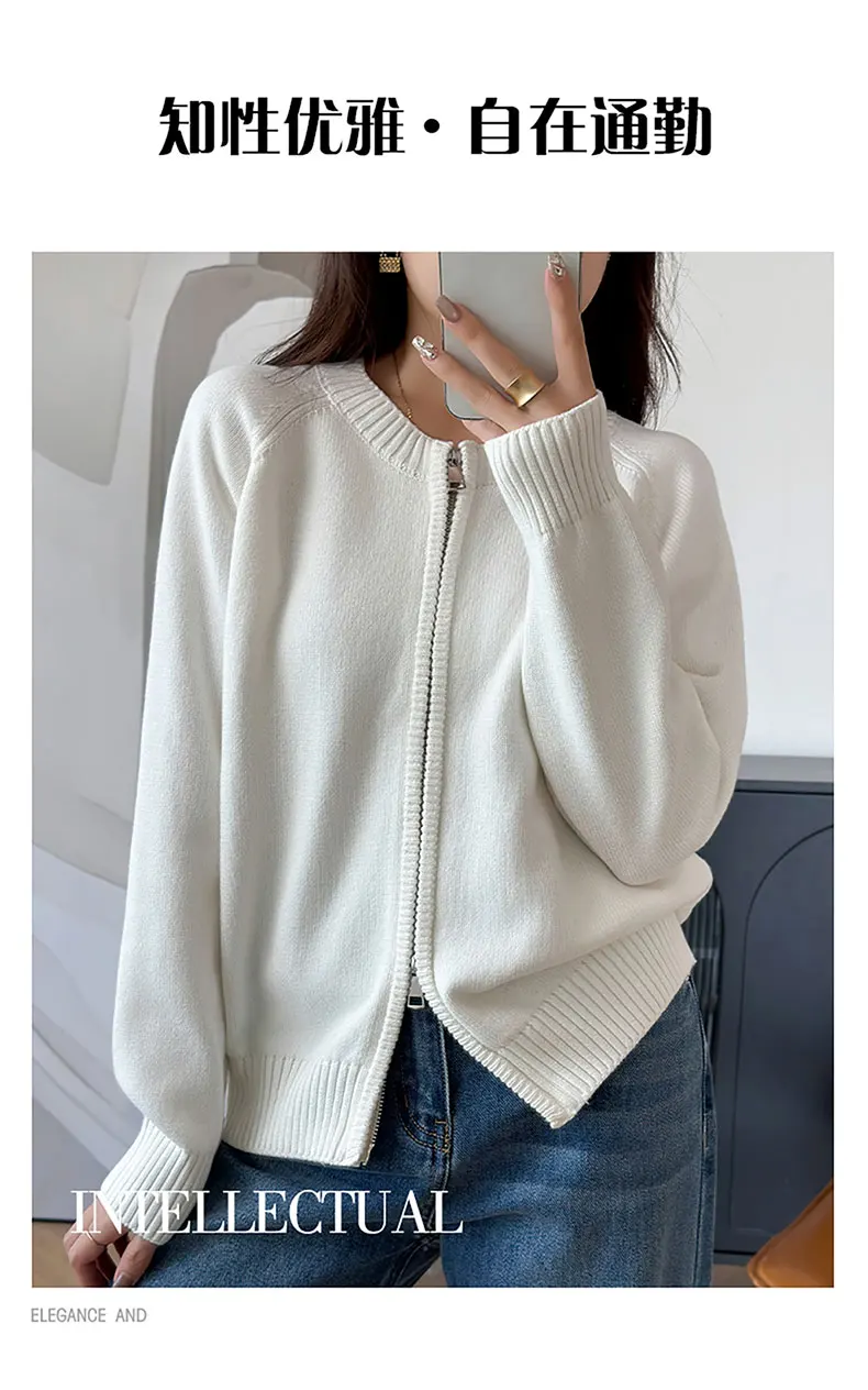 YTFidio 100% Cotton Women O-neck Thick Zipper Solid Cardigan Luxury Designer Clothing Woman Pullover Female Tops 401
