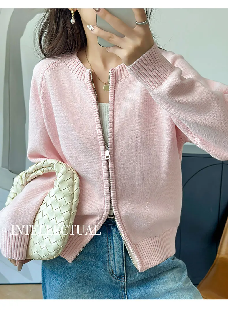 YTFidio 100% Cotton Women O-neck Thick Zipper Solid Cardigan Luxury Designer Clothing Woman Pullover Female Tops 401