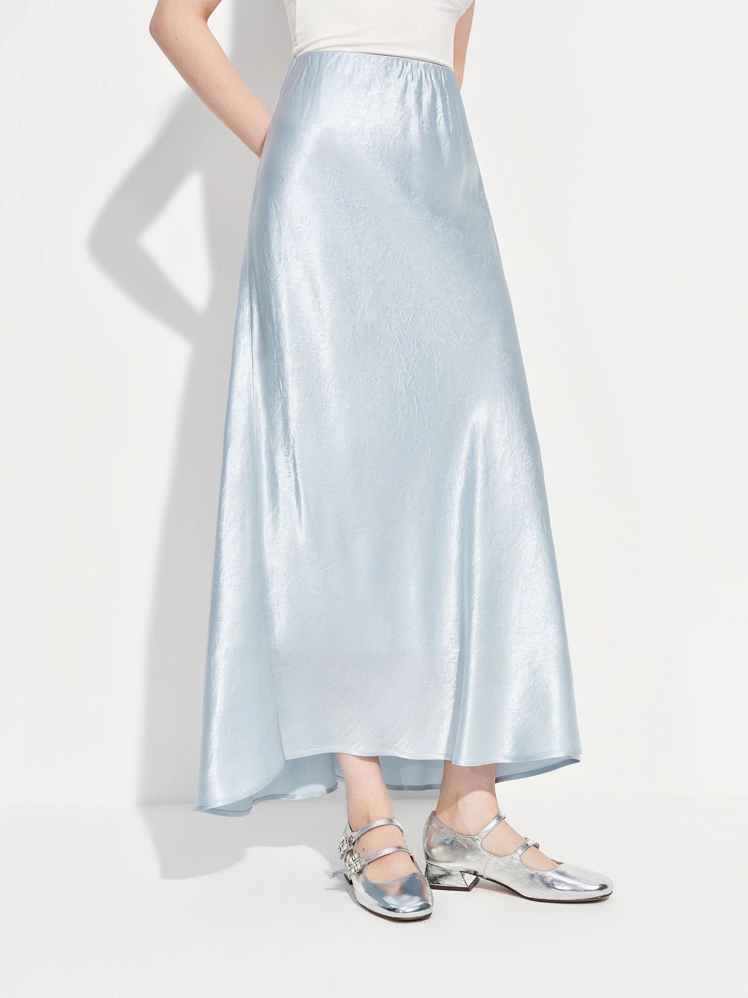 FSLE Wool Acetate Trumpet Skirt Women Elastic Waist Pearlescent Drape Elegant Long Elegant Style Spring 2026 Simple