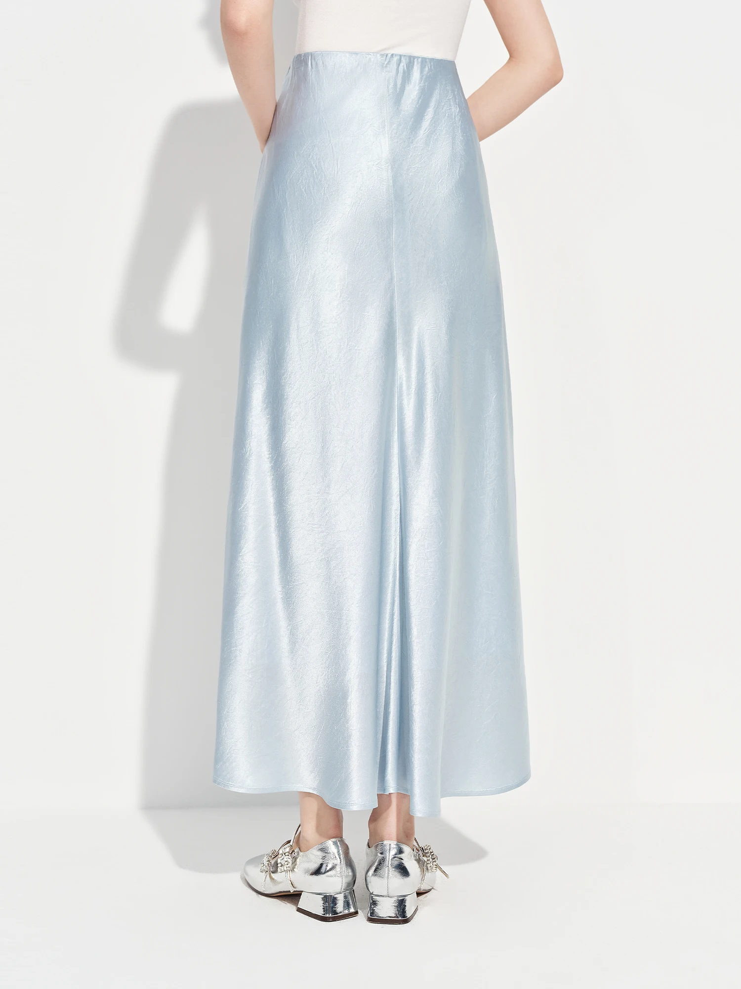 FSLE Wool Acetate Trumpet Skirt Women Elastic Waist Pearlescent Drape Elegant Long Elegant Style Spring 2026 Simple