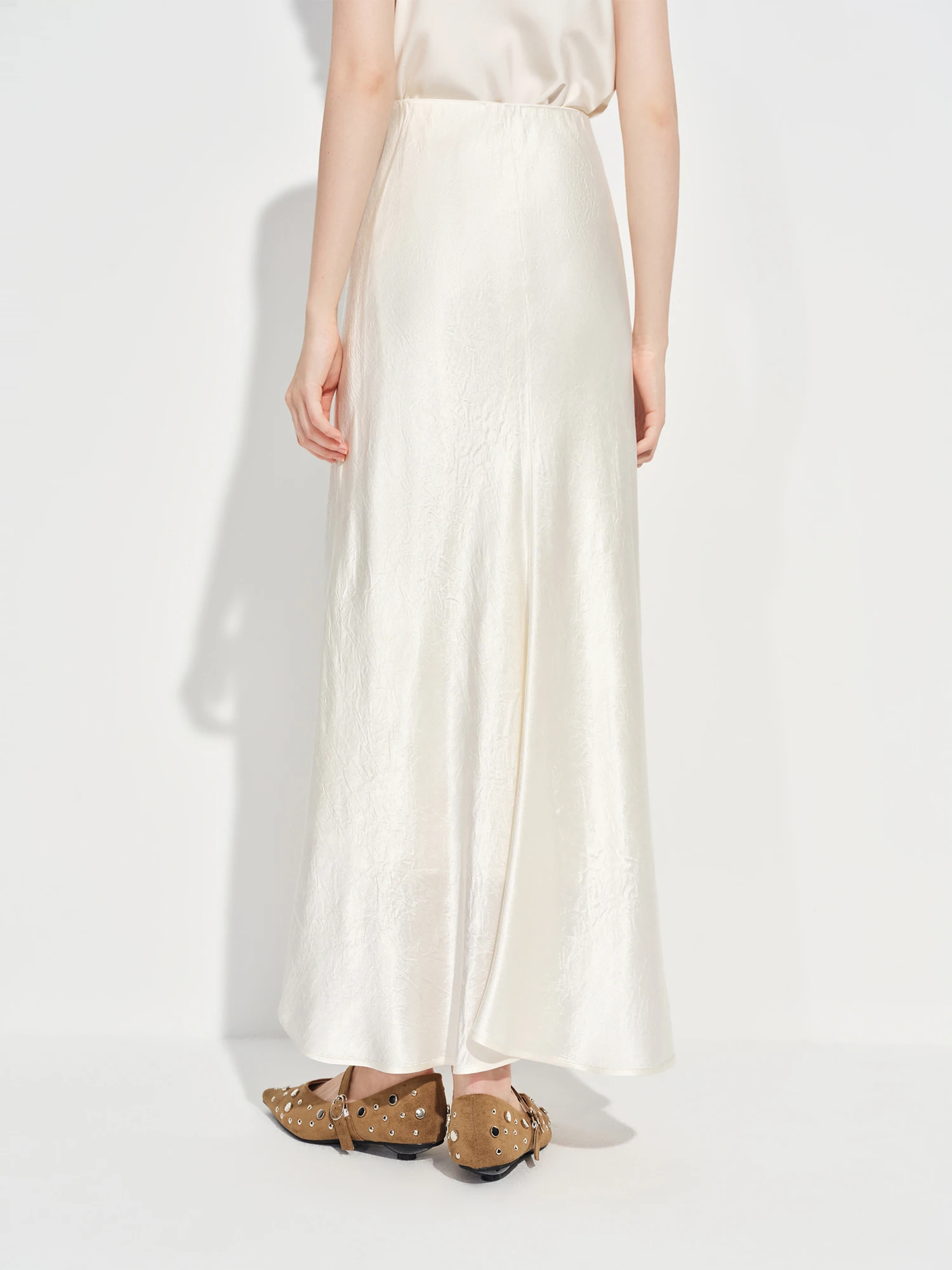 FSLE Wool Acetate Trumpet Skirt Women Elastic Waist Pearlescent Drape Elegant Long Elegant Style Spring 2026 Simple