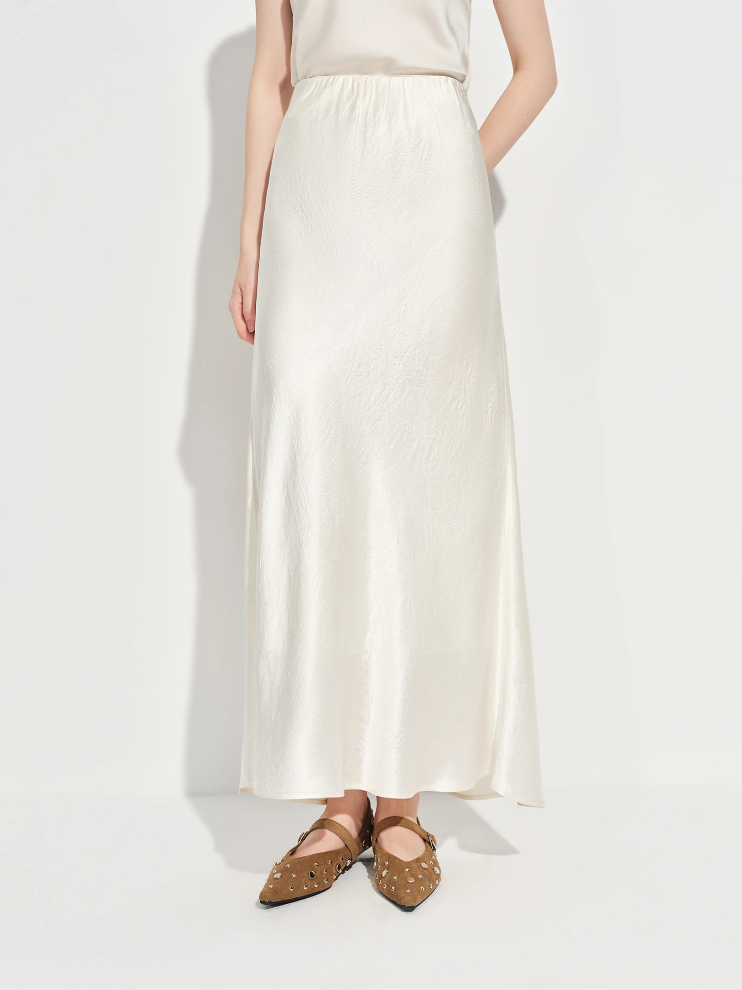 FSLE Wool Acetate Trumpet Skirt Women Elastic Waist Pearlescent Drape Elegant Long Elegant Style Spring 2026 Simple